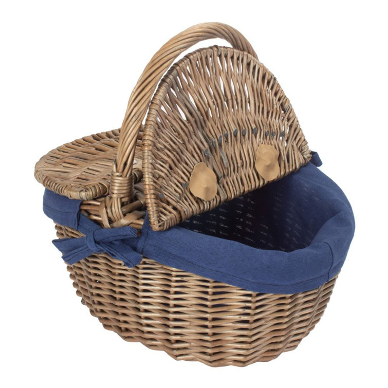 Bay Isle Home Small Antique Wash Finish Oval Wicker Picnic Basket With